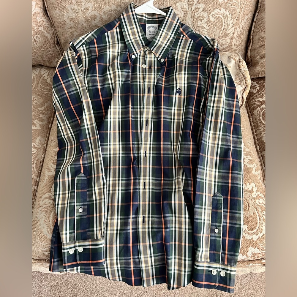 Brooks Brothers Navy and Green Plaid Shirt Regent fit Small